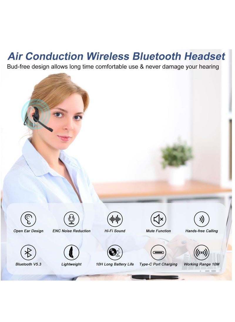 Generic - Bluetooth Headset with Microphone, Open Ear Headphones Wireless Noise Cancelling for Phone Laptop PC Computer, 10 Hours Playtime, Lightweight & Comfortable for Office Driving Working Home,black - Image 1