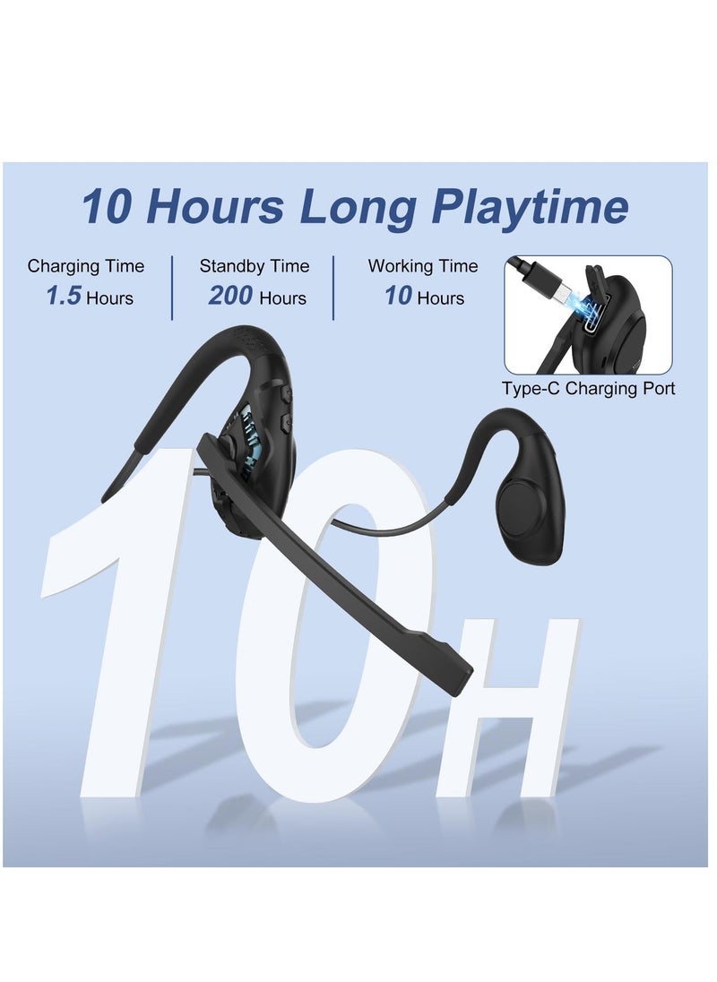 Generic - Bluetooth Headset with Microphone, Open Ear Headphones Wireless Noise Cancelling for Phone Laptop PC Computer, 10 Hours Playtime, Lightweight & Comfortable for Office Driving Working Home,black - Image 1