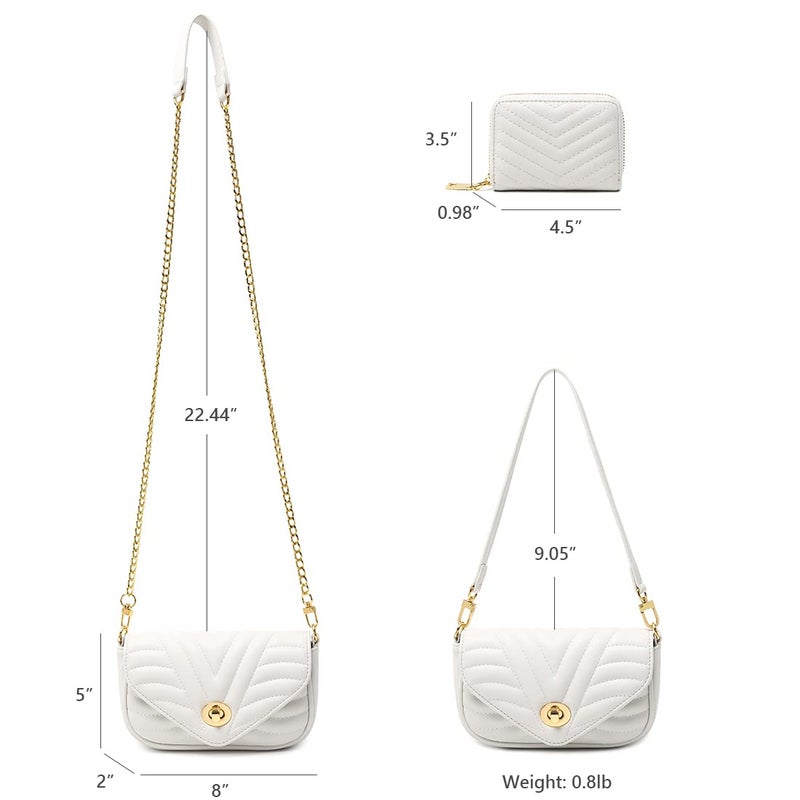 JEEHAN Small White Purse Y2k Cross body Purses Quilted Crossbody Bags for women Shoulder bag for Women 2pcs Purse Set - Image 3