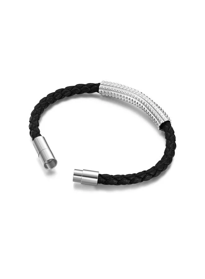 بوليس Urban Texture Men's Black Leather Bracelet 200mm