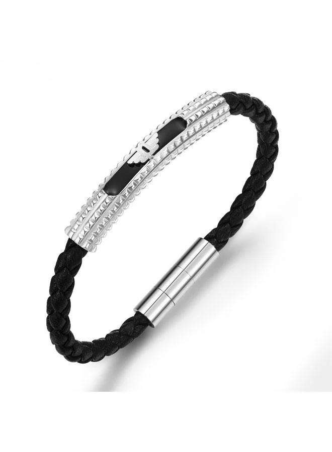 بوليس Urban Texture Men's Black Leather Bracelet 200mm