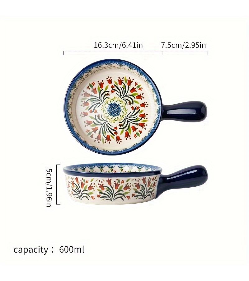 Polish Tricolor Pansy Ceramic Baking Dish Oven Safe Non Stick 32oz - Image 3