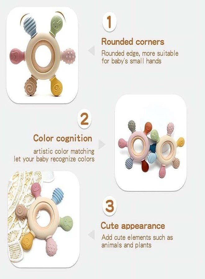 CRENTROVA Baby Toy - 2 in 1 Teether - Silicone & Neem Wood Teether, Chewing & Mouthing Sensory Toy for Infants, Bpa Free Silicone Rudder With Wooden Ring Soothe Babies Gums,Soft, Safe, Non-Toxic, Natural Soothing Relief - Image 4