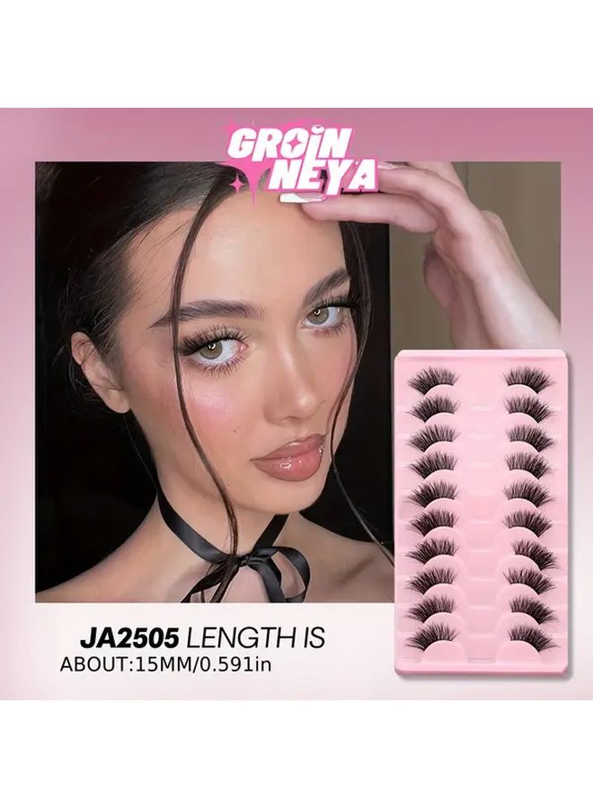 10 Pairs 3D Faux Mink Half Lashes Clear Band Cat Eye Natural Soft - Image 4