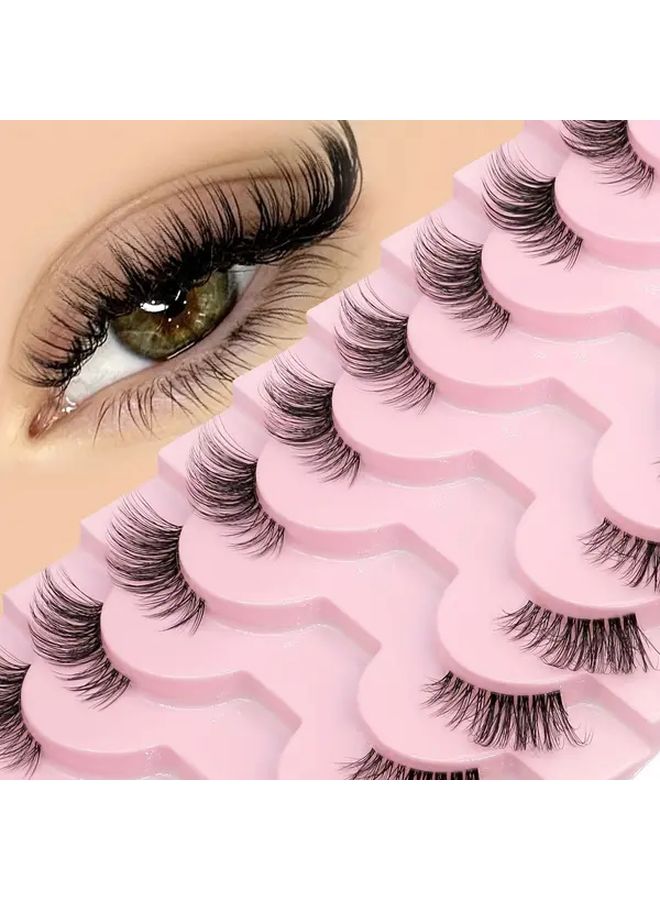 10 Pairs 3D Faux Mink Half Lashes Clear Band Cat Eye Natural Soft - Image 3