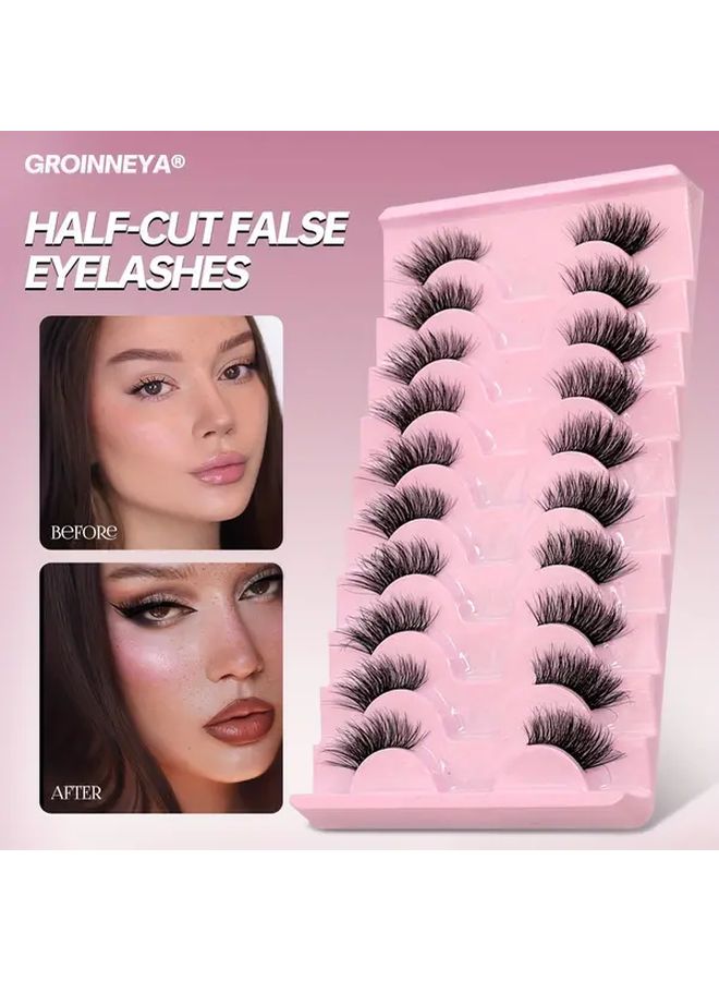 10 Pairs 3D Faux Mink Half Lashes Clear Band Cat Eye Natural Soft - Image 5