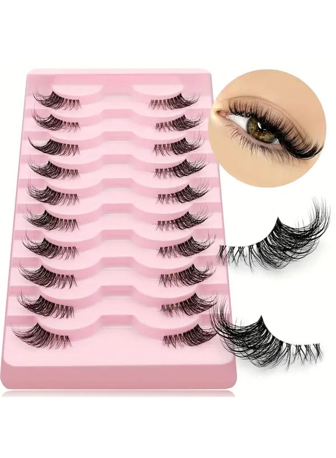 10 Pairs 3D Faux Mink Half Lashes Clear Band Cat Eye Natural Soft - Image 2