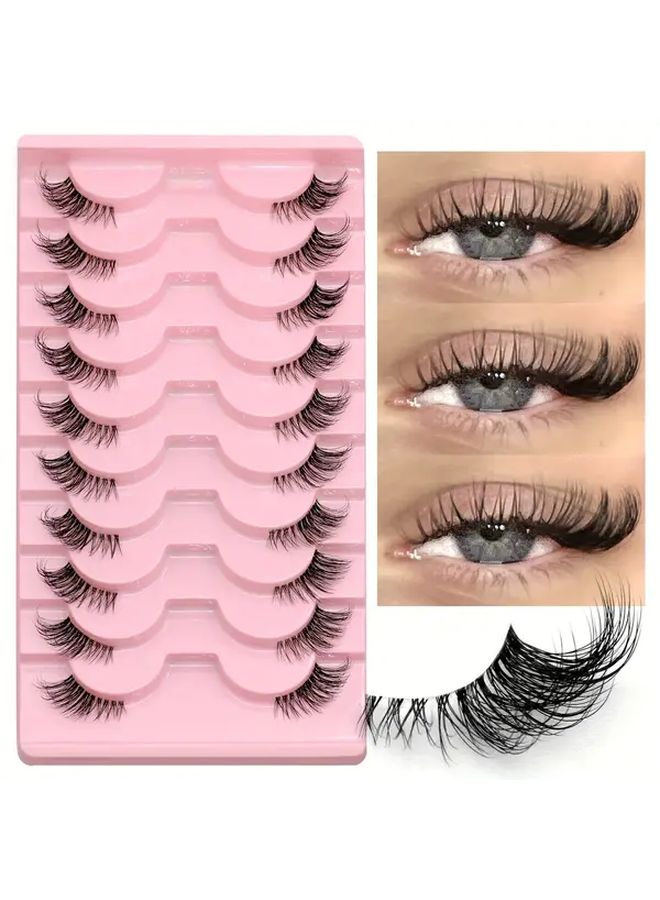 10 Pairs 3D Faux Mink Half Lashes Clear Band Cat Eye Natural Soft - Image 1