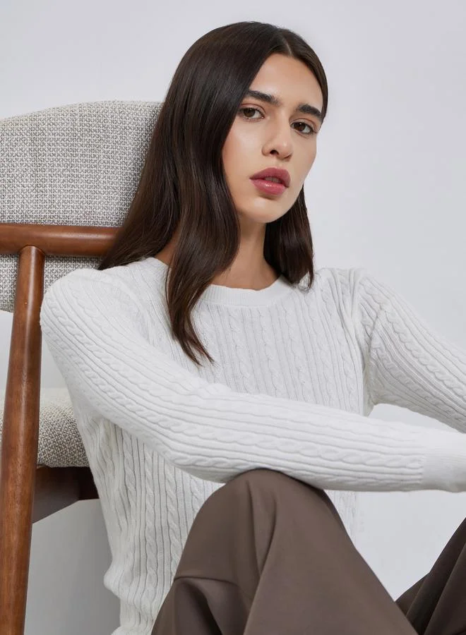 Take Two Take Two Solid Cable Knit Crew Neck Sweaters
