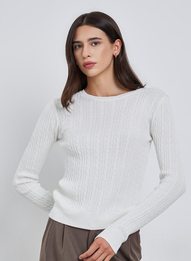 Take Two Solid Cable Knit Crew Neck Sweaters - Image 3