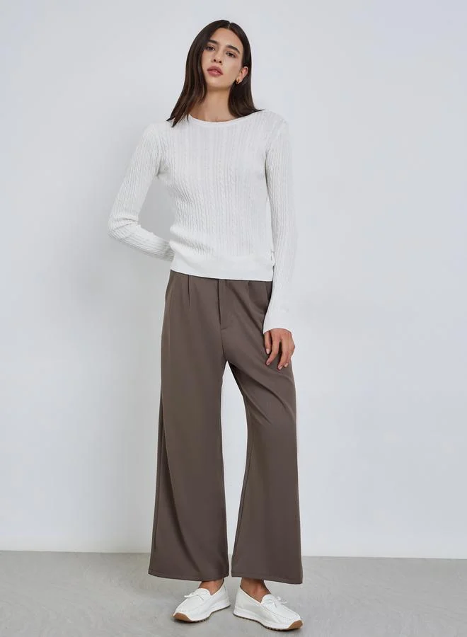Take Two Take Two Solid Cable Knit Crew Neck Sweaters