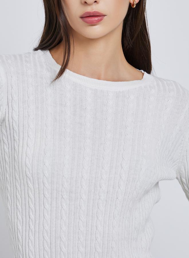 Take Two Solid Cable Knit Crew Neck Sweaters - Image 4