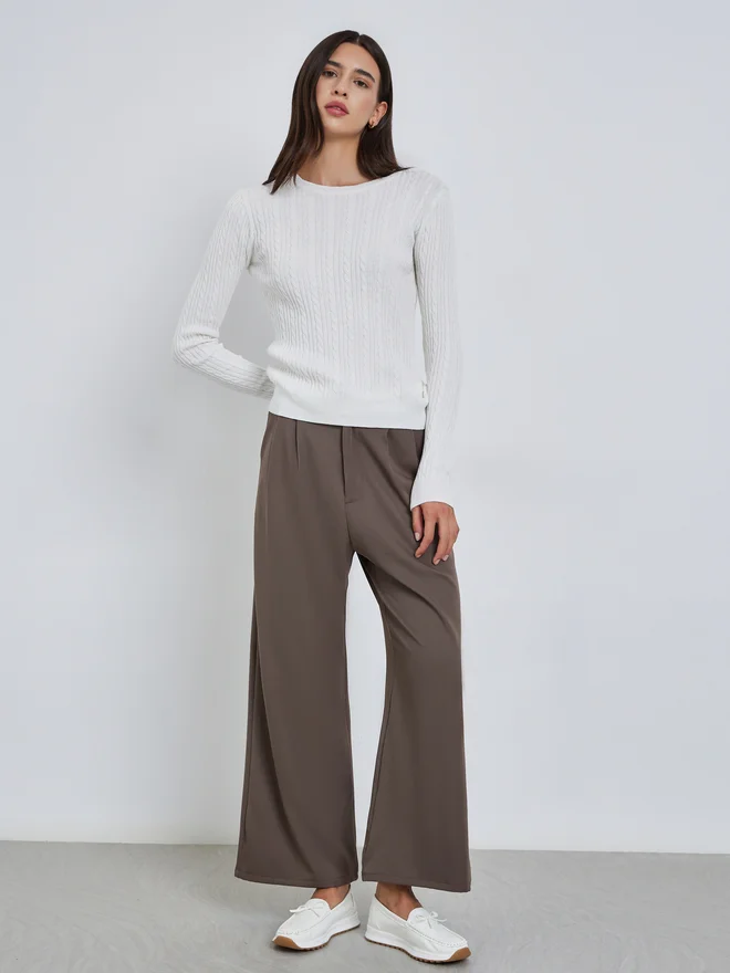 Take Two Solid Cable Knit Crew Neck Sweaters