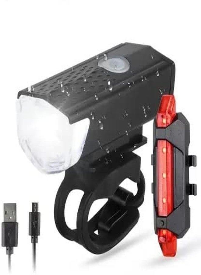 BLACKBELL Combo of Rechargeable Head Light and Tail Light LED for Bicycle LED Front Rear Light Combo (Black, Red) - Image 1
