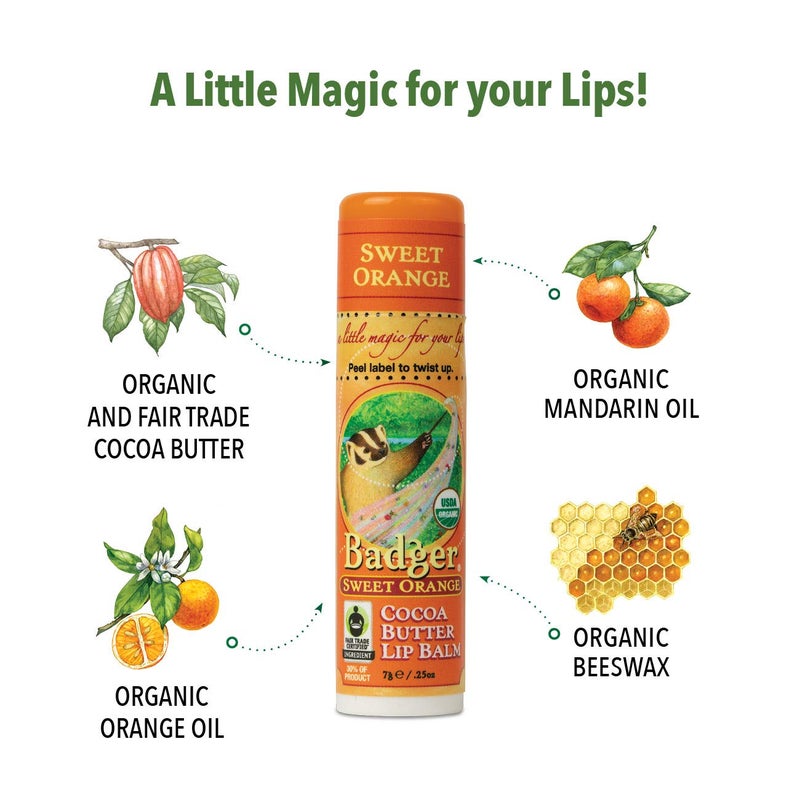 Badger Sweet Orange Cocoa Butter Lip Balm - .25oz Stick - Image 5
