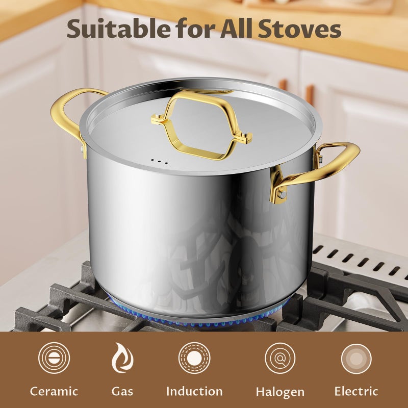 BEZIA 12 Qt Stainless Steel Stock Pot with Lid, Induction Ready Large Soup Pot with Lid, Tri-ply Bottom for Even Heat, Kitchen Cooking Pots for Canning, Stews, and Bulk Cooking - Image 4