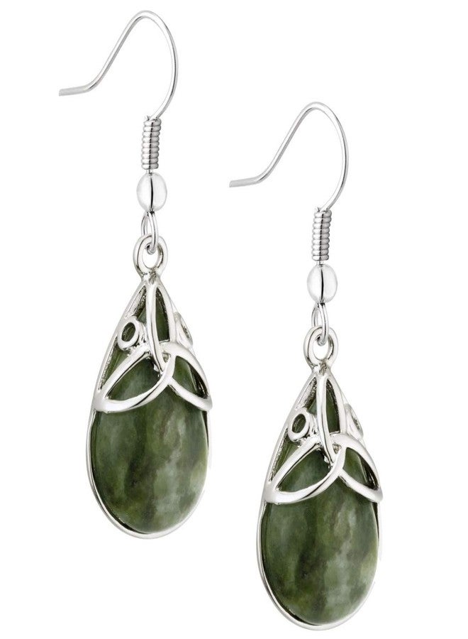 Solvar Rhodium Plated Oval Marble Trinity Drop Earrings