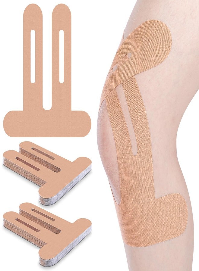 Anglechic 50 Pcs Precut Kinesiology Tape for Knees Pain Relief Elastic Waterproof Athletic Knee Tape for Support Stability Sports(Skin Color) - Image 1