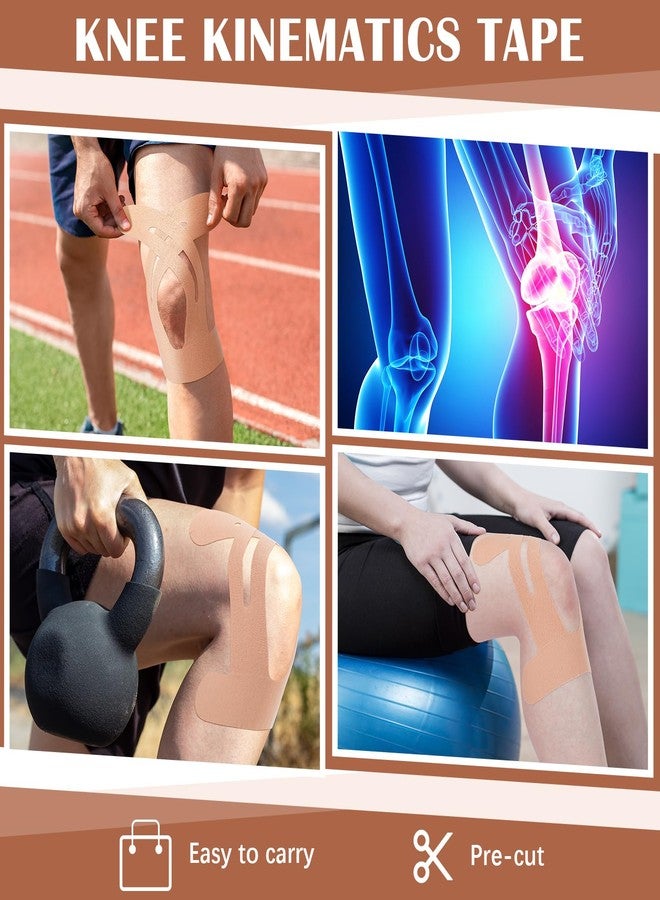 Anglechic 50 Pcs Precut Kinesiology Tape for Knees Pain Relief Elastic Waterproof Athletic Knee Tape for Support Stability Sports(Skin Color) - Image 2