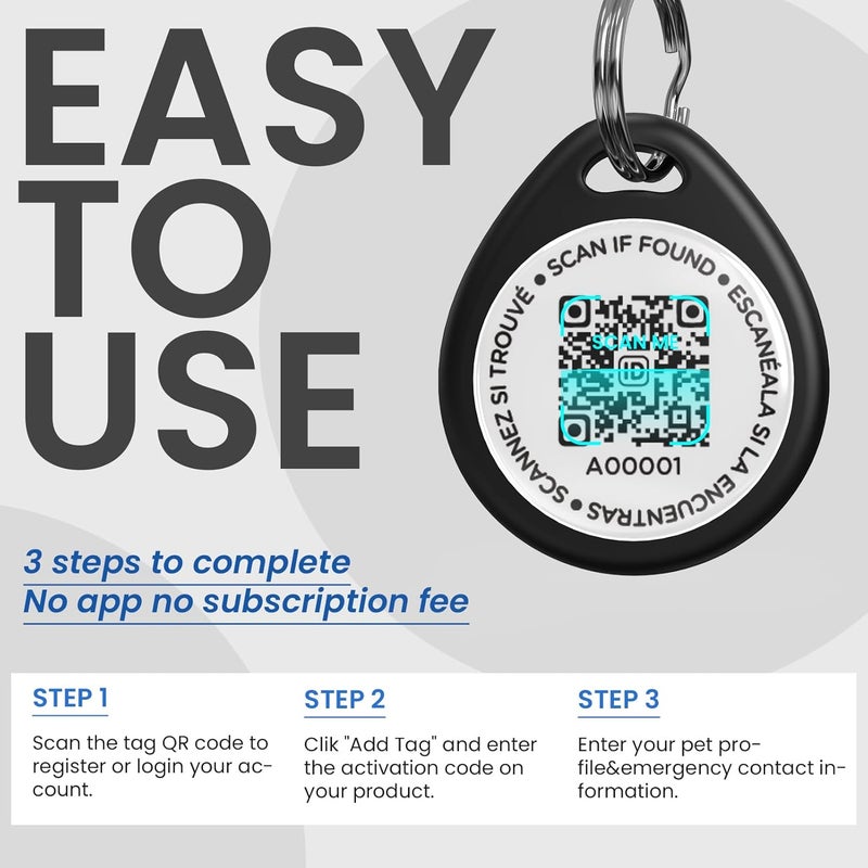 3 حزمة بطاقات تعريف الكلاب المخصصة، بطاقات هوية الحيوانات الأليفة برمز QR لطوق الكلب، ملف تعريف عبر الإنترنت، تنبيهات موقع المسح، أسود - Image 5