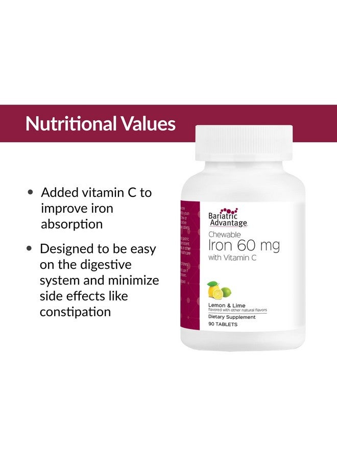 Bariatric Advantage Chewable Iron 60 mg with Vitamin C for Increased Absorption and Utilization, Easily Digestible for Gastric Bypass and Sleeve Gastrectomy Surgery Patients - Lemon Lime, 90 Count - Image 5