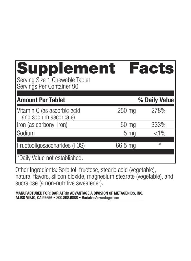 Bariatric Advantage Chewable Iron 60 mg with Vitamin C for Increased Absorption and Utilization, Easily Digestible for Gastric Bypass and Sleeve Gastrectomy Surgery Patients - Lemon Lime, 90 Count - Image 2