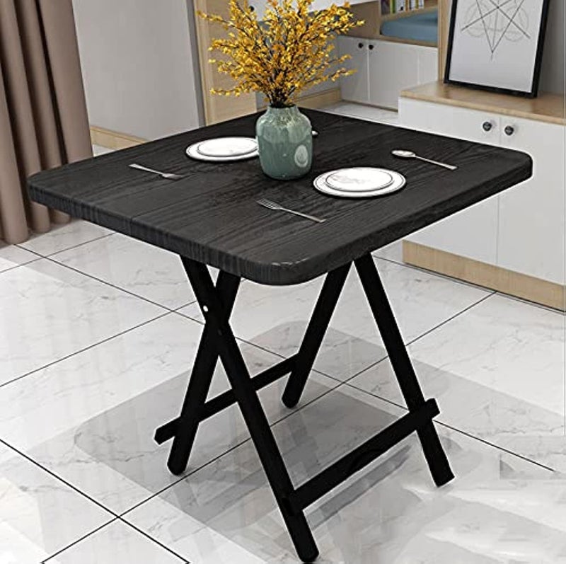 N.C Qualife Folding Camping Table Foldable Square Dining Table 4-Seater Portable Outdoor Picnic Table Wood Simple Modern Folding Table Home Kitchen Desk for Small Space (black-black leg, 60 * 60 * 55cm) - Image 1