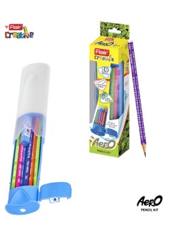 Flair FLAIR Creative Series Aero Pencil Smart Kit | Colourful 2B Lead Pencils | Fun & Functional Box | Stationery Kit Ideal For Gifting | Set Of 10 Wooden Pencils, 1 Eraser & 1 In-Built Sharpener.  - Image 1