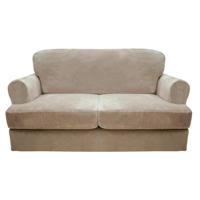 T CUSHION SOFA COVER 3 PIECE LOVESEAT SLIPCOVERS SOFT THICK VELVET COUCH COVER FOR LIVING ROOM WASHABLE HIGH STRETCH FURNITURE PROTECTOR WITH 2 CUSHION SOFAS SLIPCOVER MEDIUM KHAKI