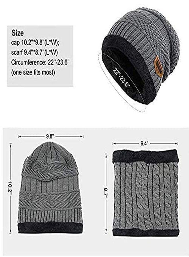Atipriya 2 Pairs Men's & Women's Snow Proof, Inside Fur, Warm Woolen Cap with Neck Muffler/Neck Warmer/Scarf for Winters - Free Size (pack of 2 red & grey cap with neck mufflers) - Image 2