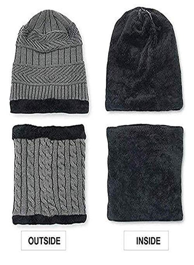 Atipriya 2 Pairs Men's & Women's Snow Proof, Inside Fur, Warm Woolen Cap with Neck Muffler/Neck Warmer/Scarf for Winters - Free Size (pack of 2 red & grey cap with neck mufflers) - Image 3