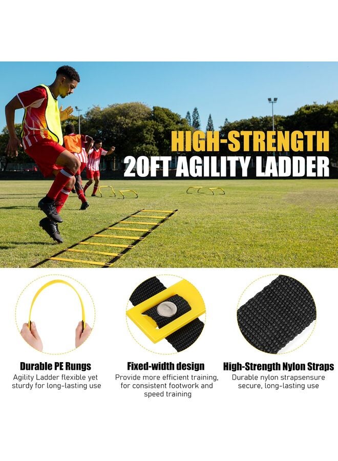 مجموعة معدات تدريب السرعة والرشاقة، سلم سرعة بطول 20 قدمًا، 12 مخروطًا، 4 حواجز قابلة للتعديل، حبل قفز، مظلة. مثالية لكرة السلة وكرة القدم وكرة القدم الأمريكية للشباب والكبار. - Image 3