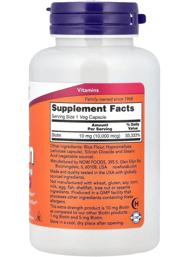 Now Foods Biotin 10,000Mcg Extra Strength Vcaps 120'S New - Image 2