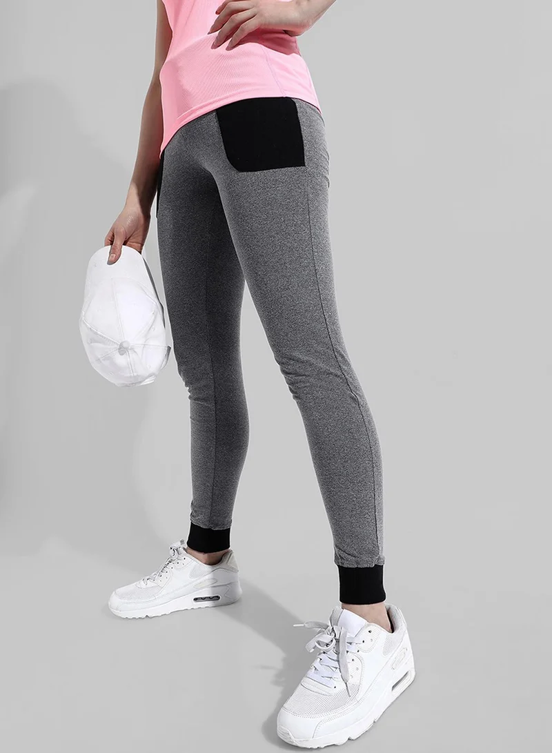 Campus Sutra Campus Sutra Women's Grey Colourblocked Regular Fit Trackpants | Slanted Open Pockets | Drawstring Waist | Trackpants Crafted With Comfort Fit & High Performance For Everyday Wear