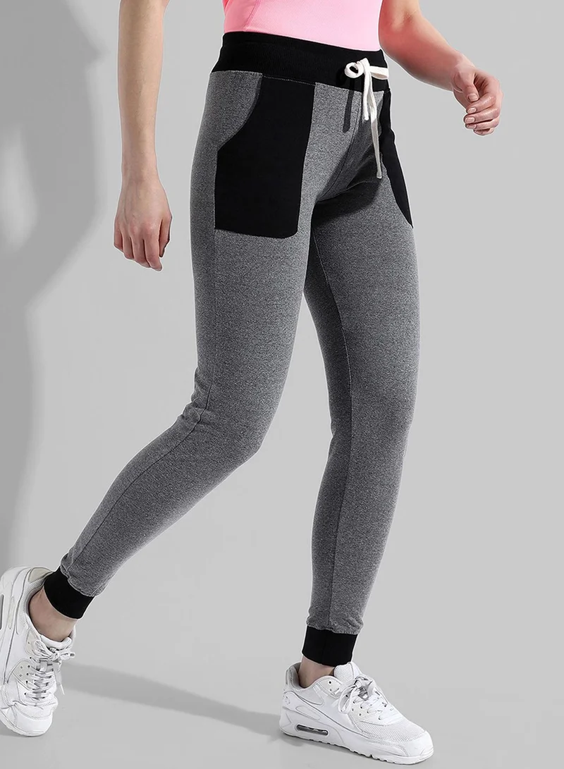 Campus Sutra Campus Sutra Women's Grey Colourblocked Regular Fit Trackpants | Slanted Open Pockets | Drawstring Waist | Trackpants Crafted With Comfort Fit & High Performance For Everyday Wear