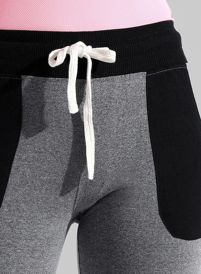 Campus Sutra Campus Sutra Women's Grey Colourblocked Regular Fit Trackpants | Slanted Open Pockets | Drawstring Waist | Trackpants Crafted With Comfort Fit & High Performance For Everyday Wear