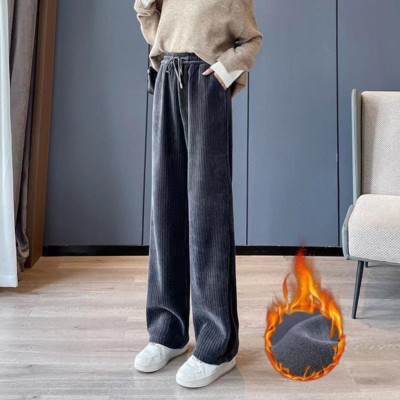 Velvet Chenille Wide-leg Pants 2023 Winter New Loose High Waist White Straight Corduroy Long Pants Black Trousers - Image 3