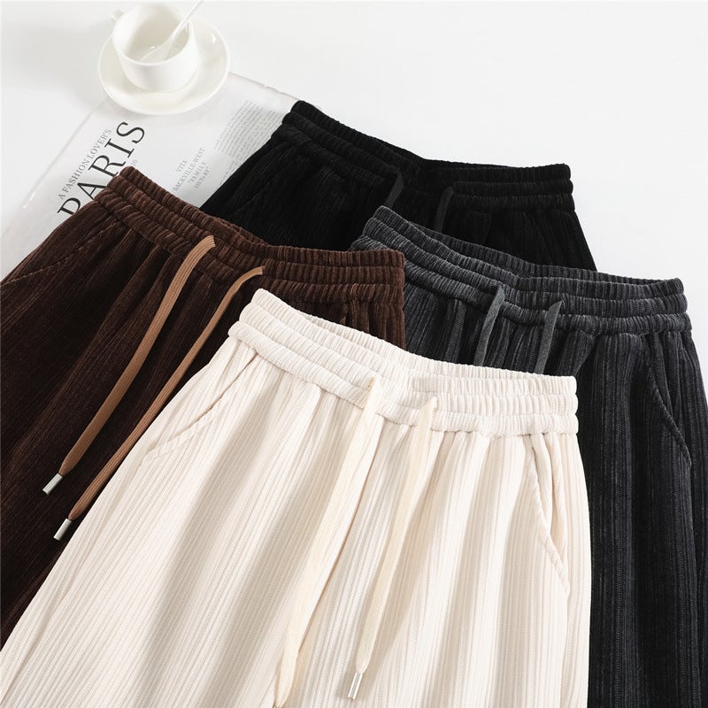 Velvet Chenille Wide-leg Pants 2023 Winter New Loose High Waist White Straight Corduroy Long Pants Black Trousers - Image 2