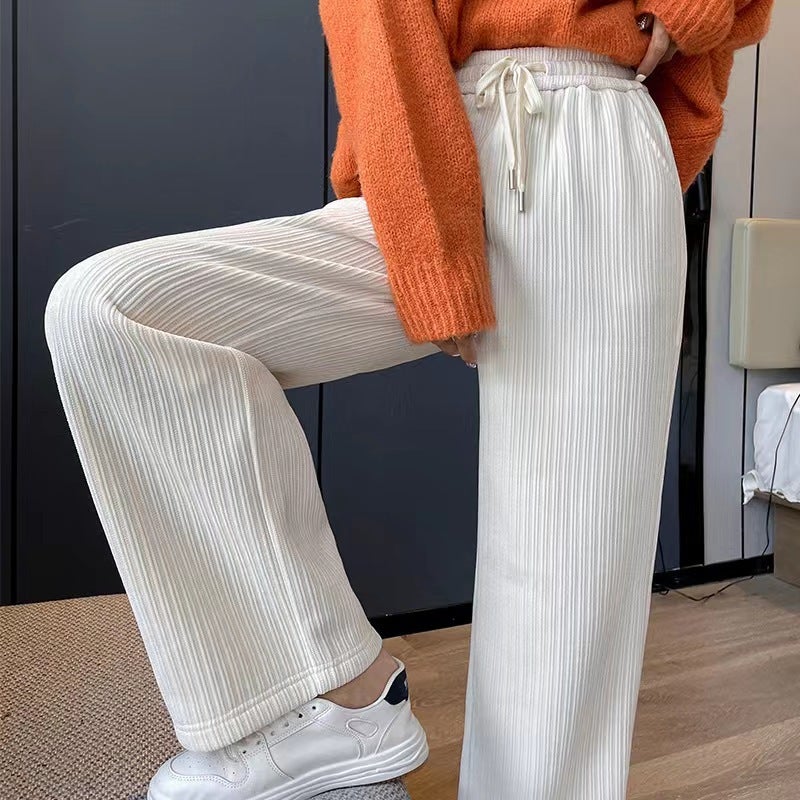 Velvet Chenille Wide-leg Pants 2023 Winter New Loose High Waist White Straight Corduroy Long Pants Black Trousers - Image 4