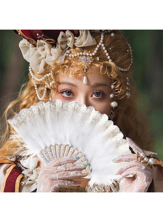 جي أس مراوح ريشية يدوية، مراوح ريشية مطوية بيضاء محمولة لحفلة زفاف ديكور رقص، مراوح ريشة خمر - Image 5