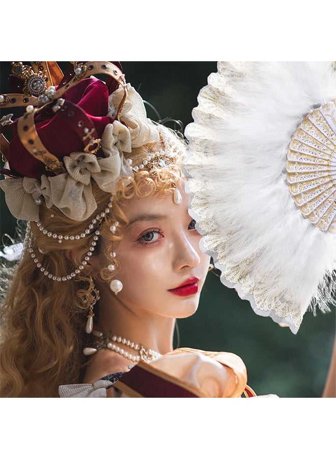 جي أس مراوح ريشية يدوية، مراوح ريشية مطوية بيضاء محمولة لحفلة زفاف ديكور رقص، مراوح ريشة خمر - Image 3