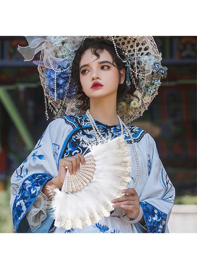 جي أس مراوح ريشية يدوية، مراوح ريشية مطوية بيضاء محمولة لحفلة زفاف ديكور رقص، مراوح ريشة خمر - Image 4