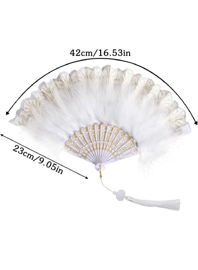 جي أس مراوح ريشية يدوية، مراوح ريشية مطوية بيضاء محمولة لحفلة زفاف ديكور رقص، مراوح ريشة خمر - Image 2