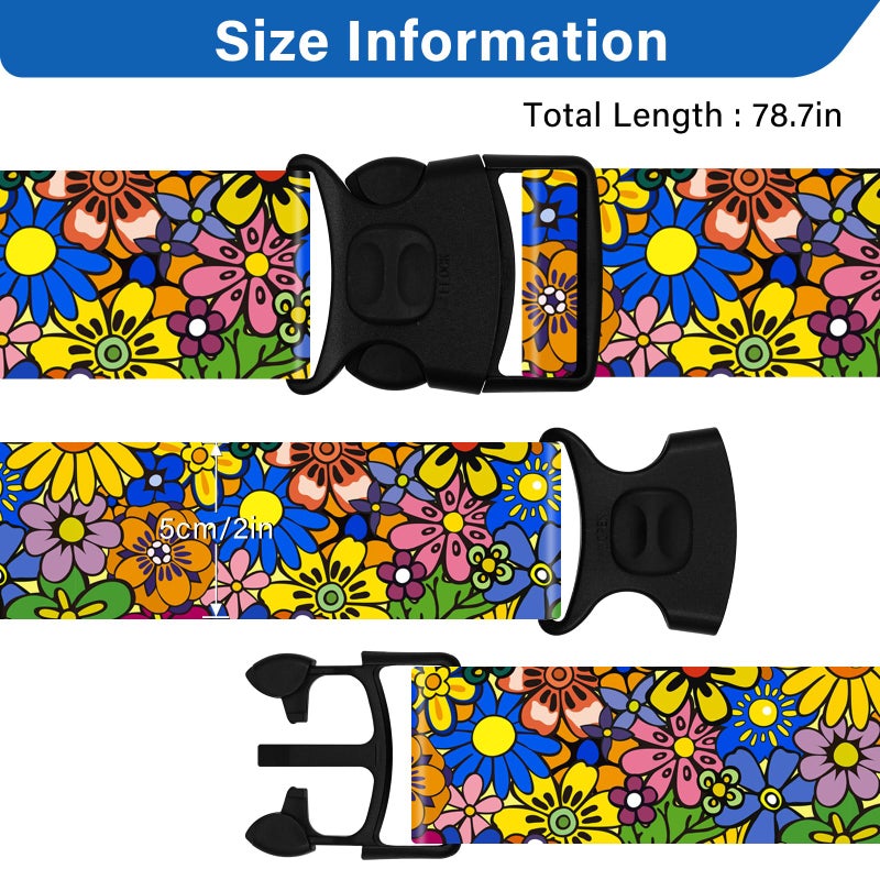 ZHOMA 2 Pack Luggage Straps for Suitcases, Adjustable Travel Belt with Double Lock and Quick Release Buckle, Heavy Duty Nylon Bag Packing Strap, Bright Identifiers Business Travel Accessories-Sun Flowers - Image 3