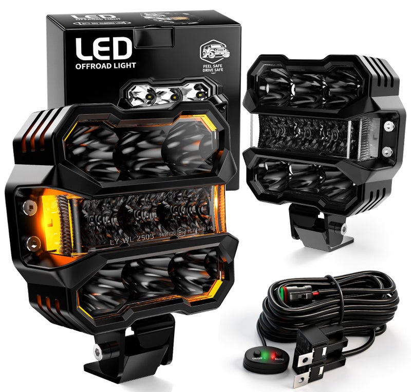 AUDEXEN 4.5 Inch LED Pods Lights 110W - Offroad Driving Light with Amber Side Marker, 800% Bright White & Amber Combo Work Lights Flood Spot Beam, LED Cubes Fog Lamp for Jeep Trucks ATV UTV RZR SUV - Image 1
