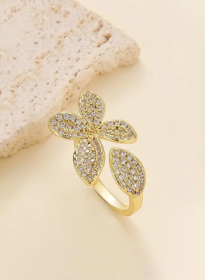 Gold Tone Embellished Flower Ring