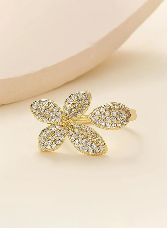 Take Two  Gold Tone Embellished Flower Ring for Women | Best Price UAE