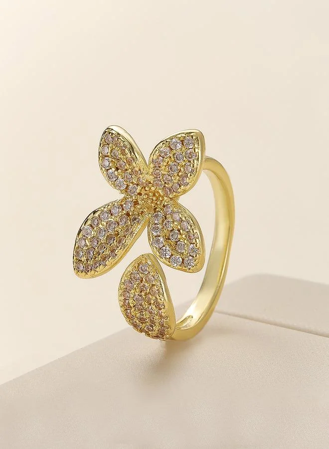 Take Two  Gold Tone Embellished Flower Ring for Women | Best Price UAE