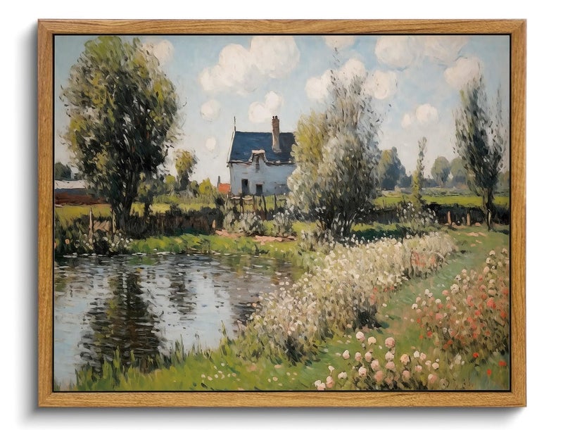 KISSFOX Vintage Framed Wall Art Decor Countryside Landscape Pictures Wall Decor Rustic River Cottage Canvas Art Prints Modern Farmhouse Impressionist Paintings Artwork For Bedroom Living Room - Image 2