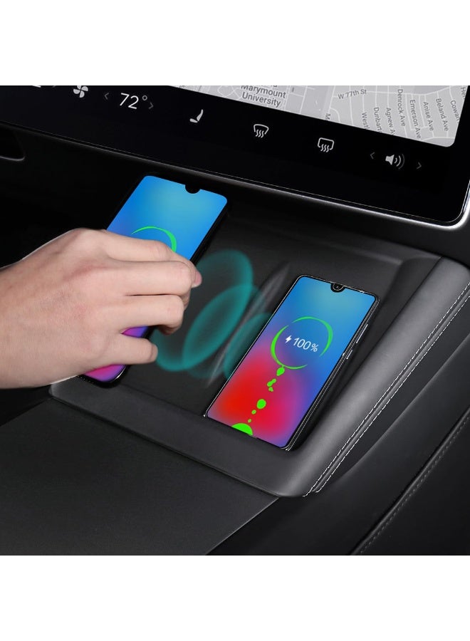 HPS 2 in 1 Center Console Organizer, Side Tray Sunglasses Holder Storage Box with Wireless Charger Protector Silicone - Image 3